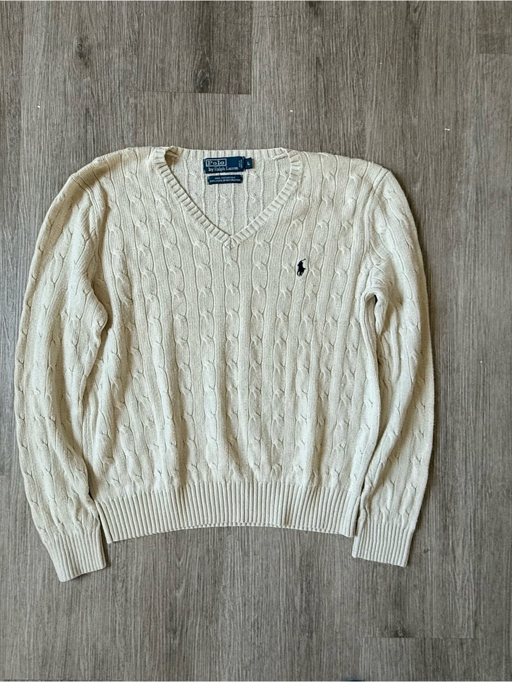Vintage Polo Ralph Lauren 100% Tussah Silk Cable Knit V-Neck Sweater L